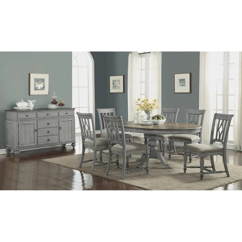 Gray Wood Pedestal Dining Table - 72 x 30 x 54