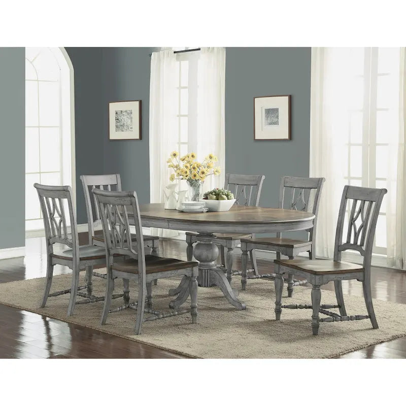 Gray Wood Pedestal Dining Table - 72 x 30 x 54