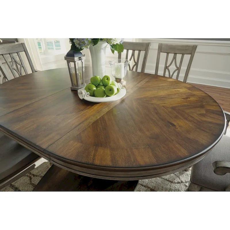 Gray Wood Pedestal Dining Table - 72 x 30 x 54