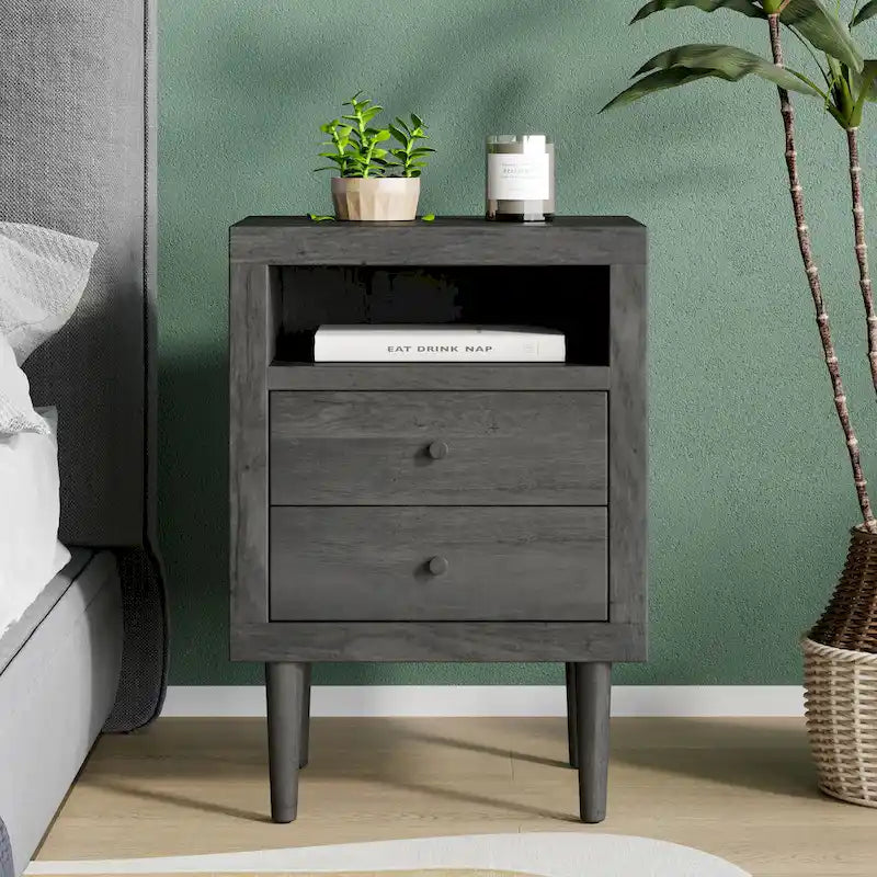 Nachtkastje in mid-century modern stijl met 2 laden