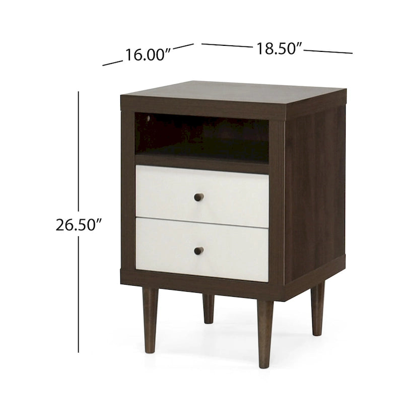 Nachtkastje in mid-century modern stijl met 2 laden