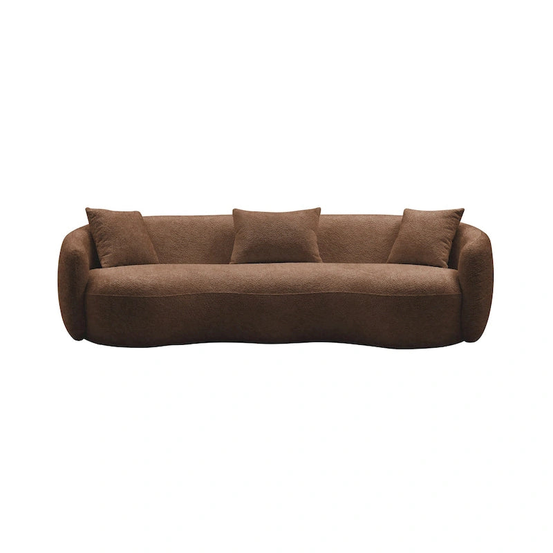 Minimalist Curved Sofa with Pillows - Soft Corduroy or Cozy Polar Fleece Upholstery