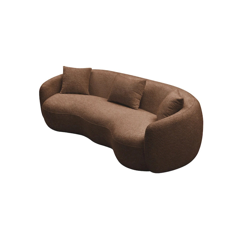 Minimalist Curved Sofa with Pillows - Soft Corduroy or Cozy Polar Fleece Upholstery