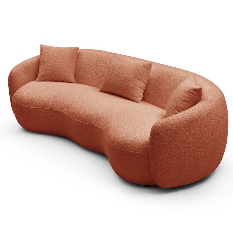 Minimalist Curved Sofa with Pillows - Soft Corduroy or Cozy Polar Fleece Upholstery