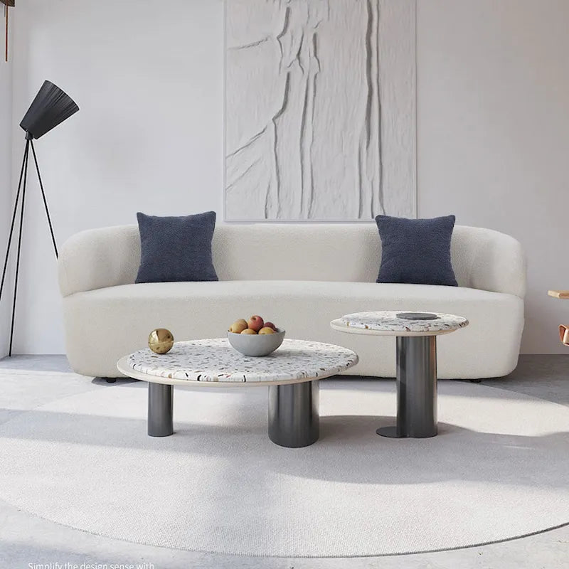 Minimalist Curved Sofa with Pillows - Soft Corduroy or Cozy Polar Fleece Upholstery