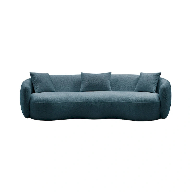 Minimalist Curved Sofa with Pillows - Soft Corduroy or Cozy Polar Fleece Upholstery