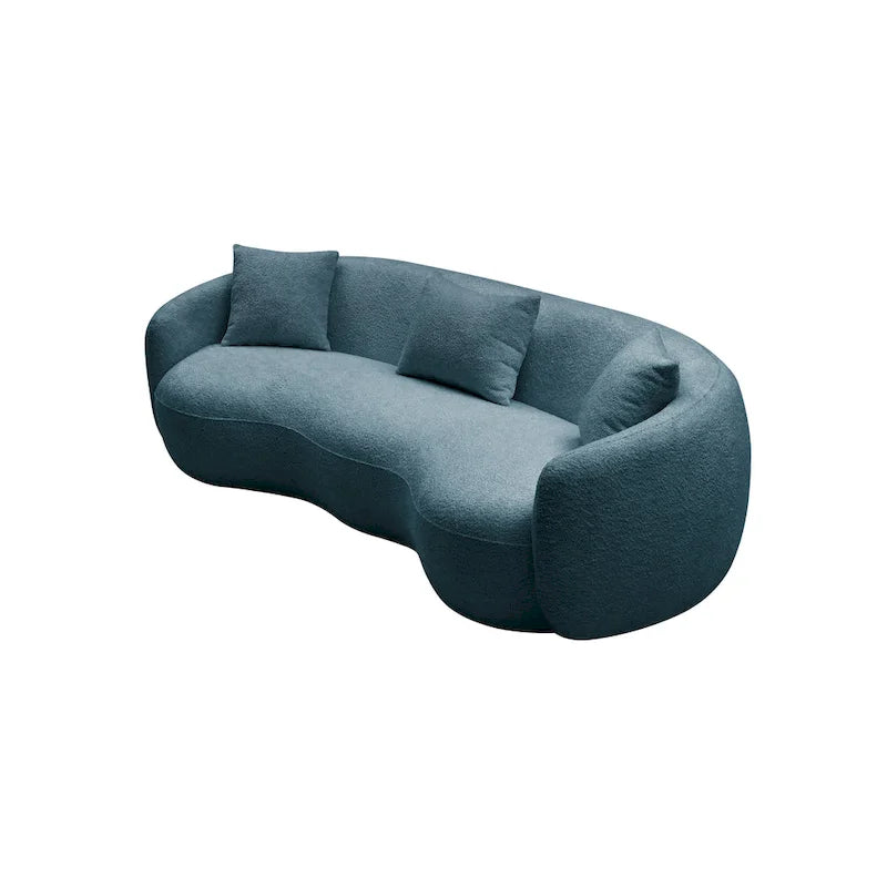 Minimalist Curved Sofa with Pillows - Soft Corduroy or Cozy Polar Fleece Upholstery