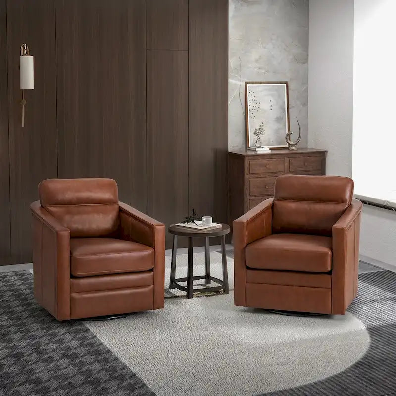 28.74 Wide Genuine Leather Swivel Chair Set of 2