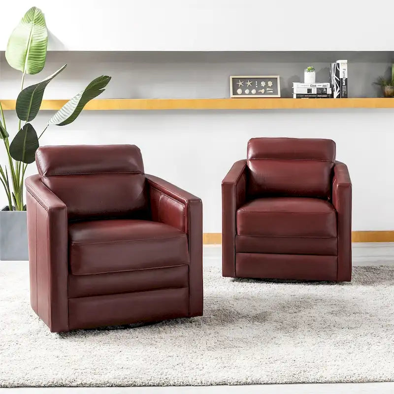 28.74 Wide Genuine Leather Swivel Chair Set of 2