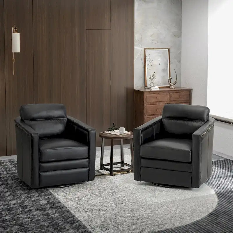 Jorge 28.74 Wide Genuine Leather Swivel Chair Set of 2