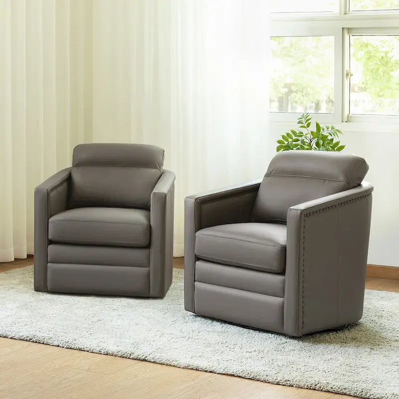 28.74 Wide Genuine Leather Swivel Chair Set of 2
