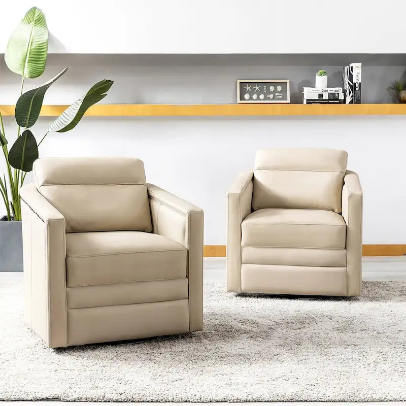 28.74 Wide Genuine Leather Swivel Chair Set of 2