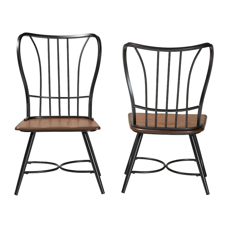 Industriële eetkamerstoelen van metaal en hout (set van 2)