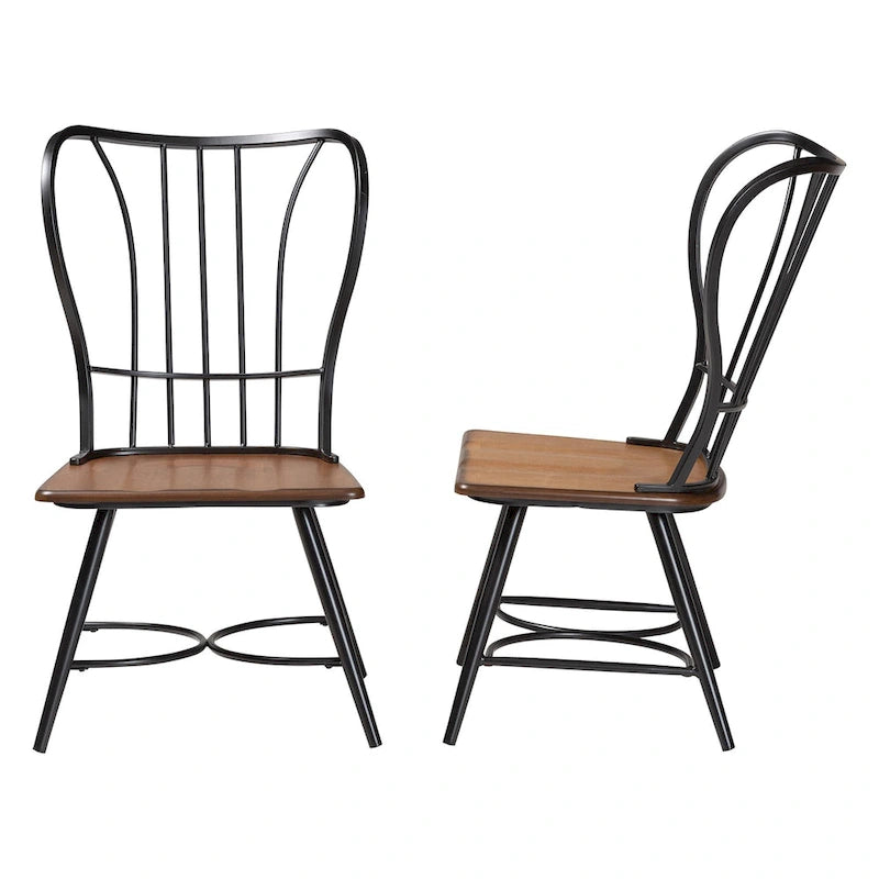 Industriële eetkamerstoelen van metaal en hout (set van 2)