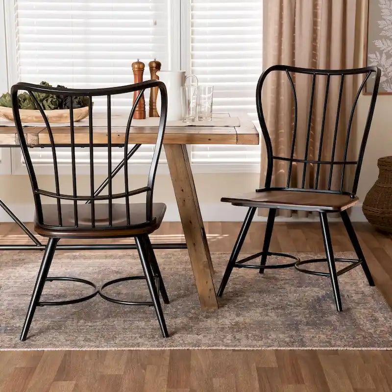 Industriële eetkamerstoelen van metaal en hout (set van 2)