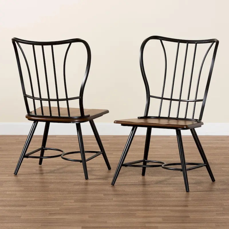 Industriële eetkamerstoelen van metaal en hout (set van 2)