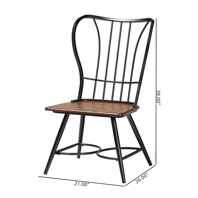 Industriële eetkamerstoelen van metaal en hout (set van 2)
