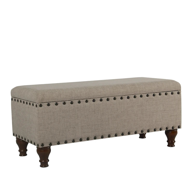 Tufted Linen Storage Bench
