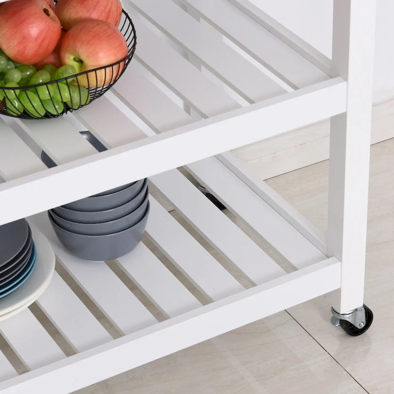 Stainless Steel Top Kitchen Island Rolling Utility Cart with Drawers & Shelves - White