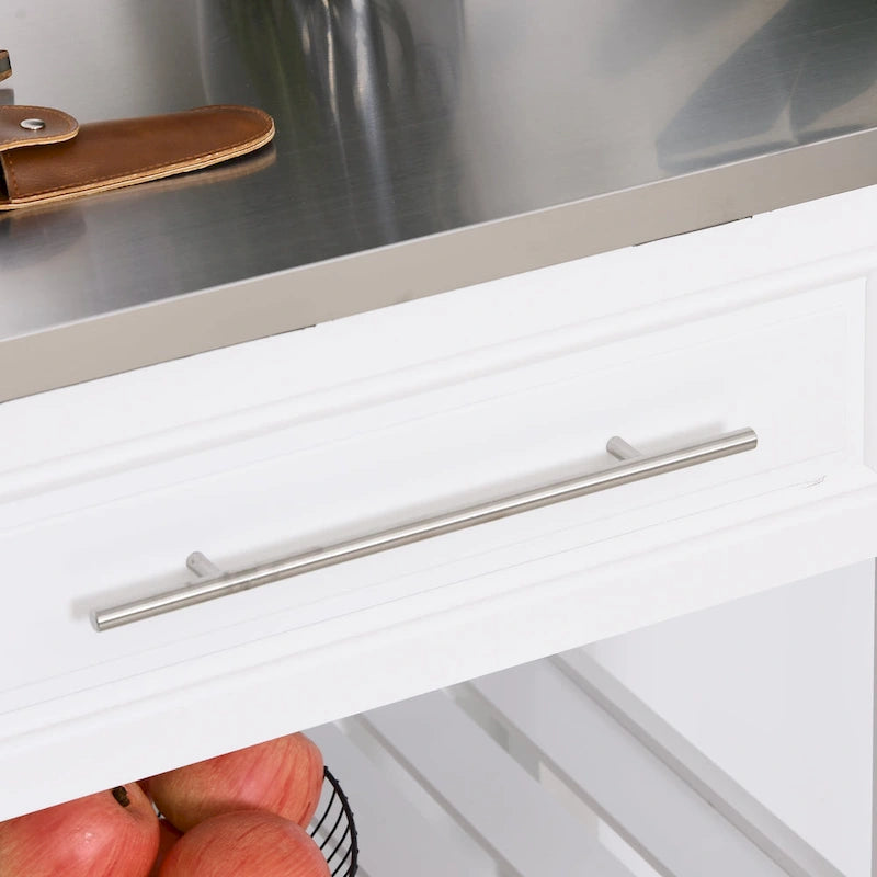 Stainless Steel Top Kitchen Island Rolling Utility Cart with Drawers & Shelves - White