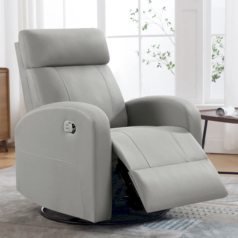 Modern Faux Leather Rocking Recliner with Swivel