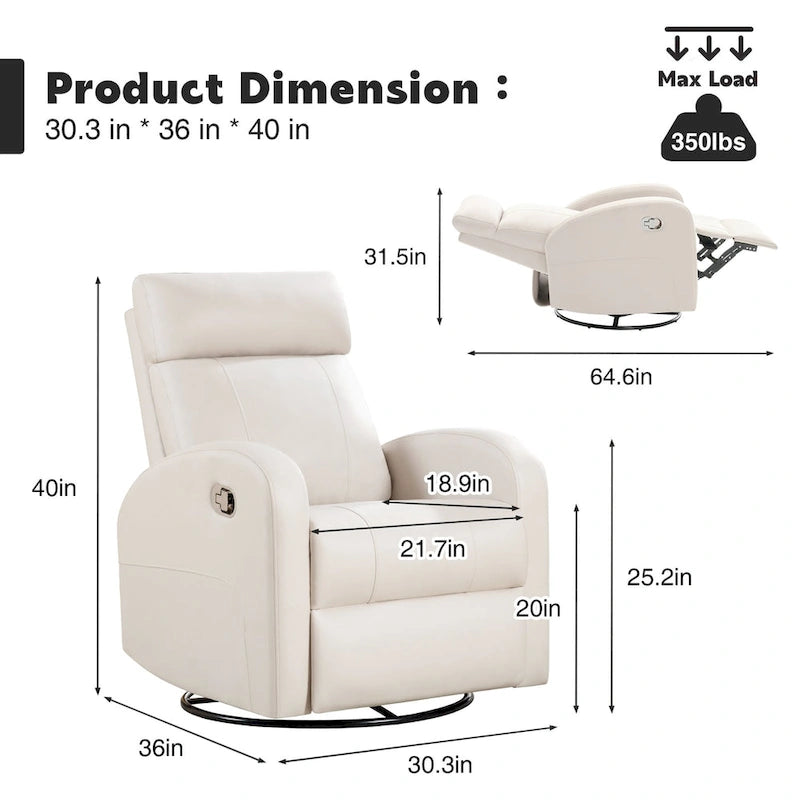 Modern Faux Leather Rocking Recliner with Swivel