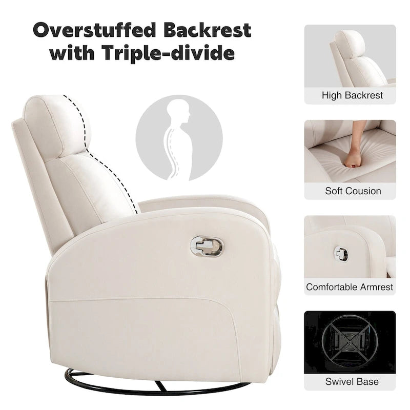 Modern Faux Leather Rocking Recliner with Swivel