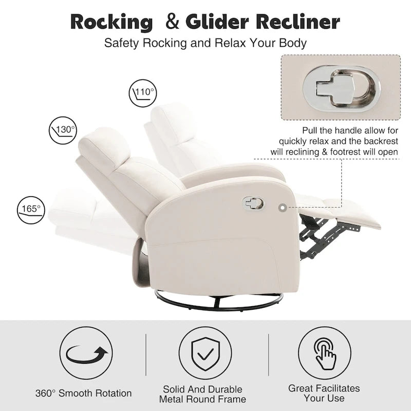 Modern Faux Leather Rocking Recliner with Swivel