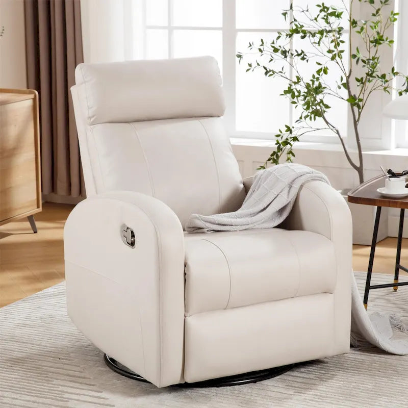 Modern Faux Leather Rocking Recliner with Swivel