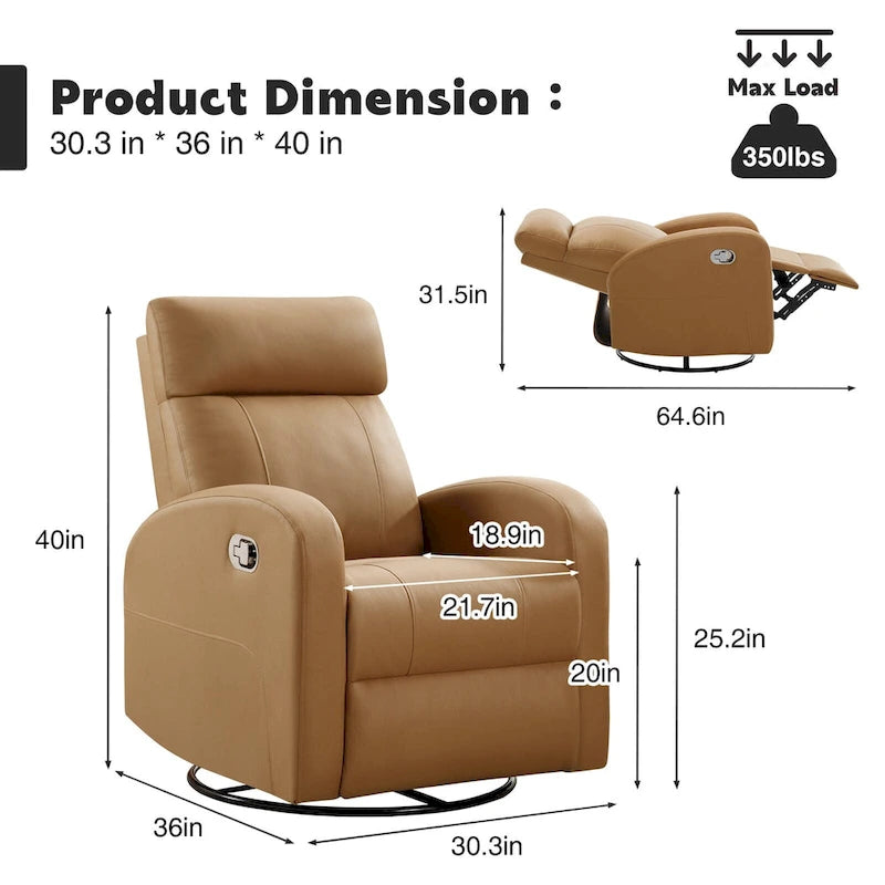 Modern Faux Leather Rocking Recliner with Swivel