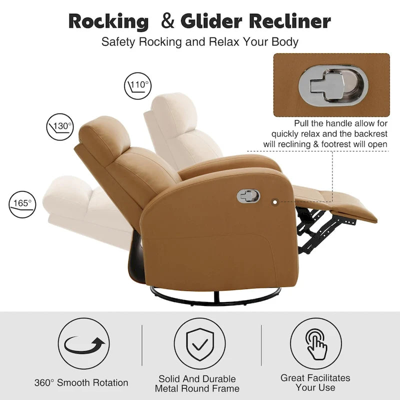 Modern Faux Leather Rocking Recliner with Swivel