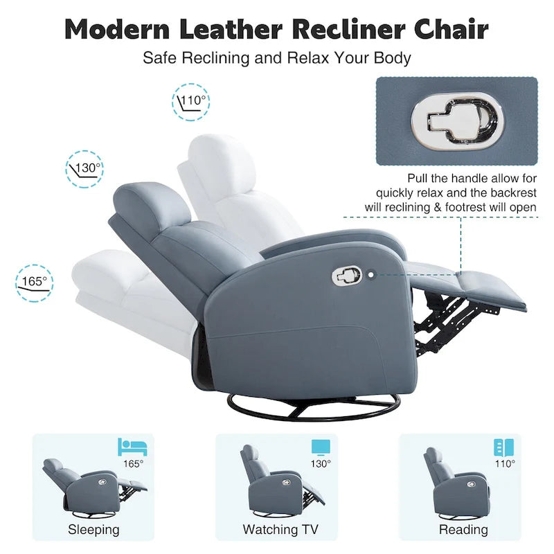 Modern Faux Leather Rocking Recliner with Swivel