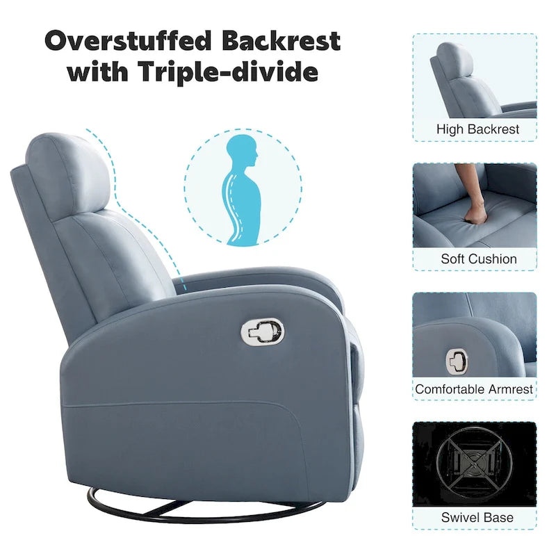 Modern Faux Leather Rocking Recliner with Swivel