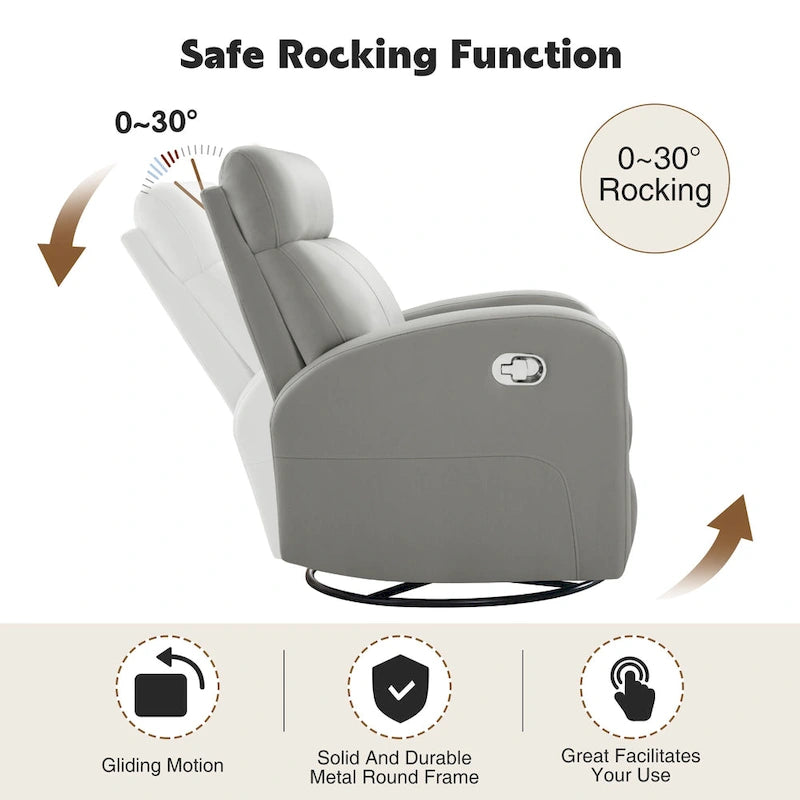 Modern Faux Leather Rocking Recliner with Swivel
