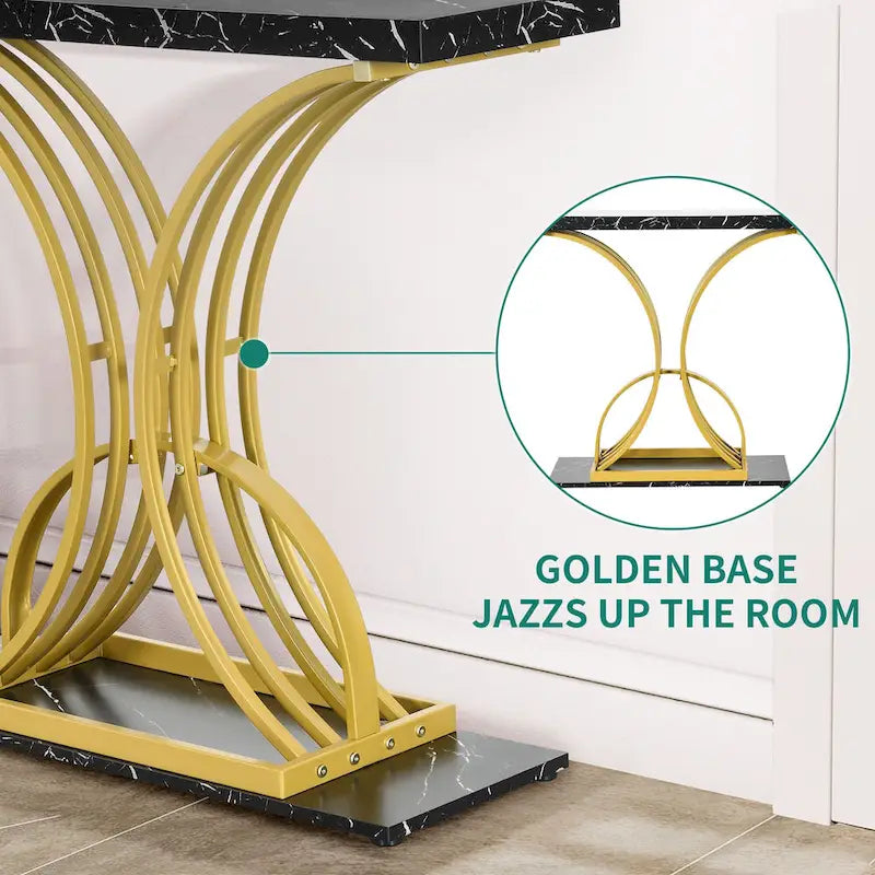 39 Faux Marble Console Sofa Table Geometric Gold Base for Entryway