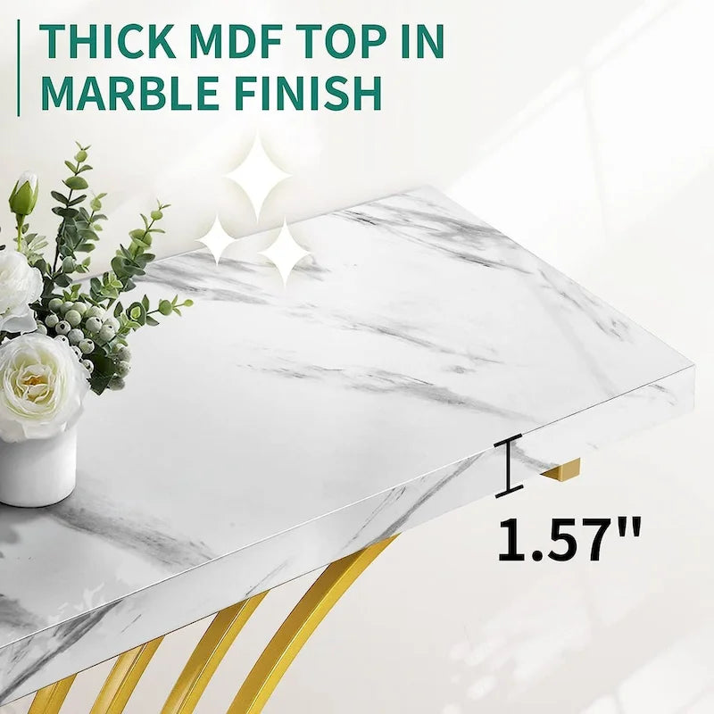 39 Faux Marble Console Sofa Table Geometric Gold Base for Entryway