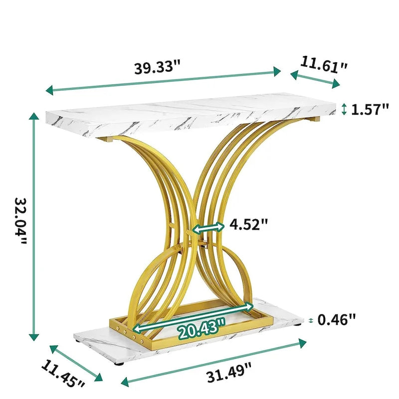 39 Faux Marble Console Sofa Table Geometric Gold Base for Entryway