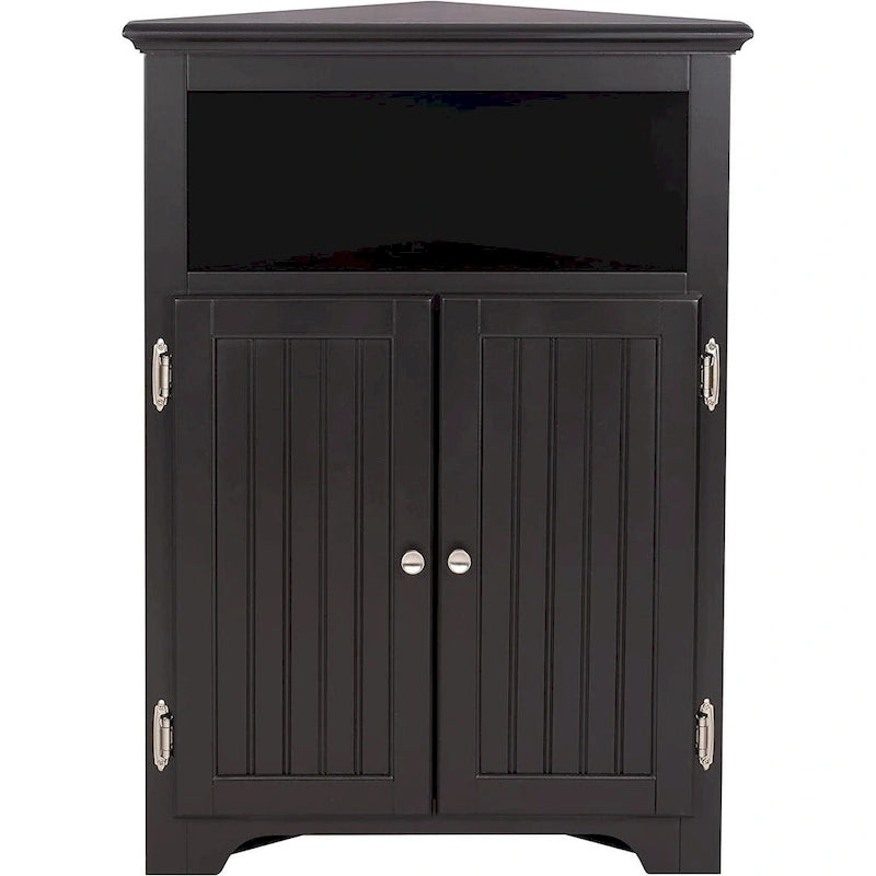 Corner Free Storage Cabinet, Bathroom Floor Corner Cabinet with Doors and Shelves for Bathroom, Kitchen, Living Room, White