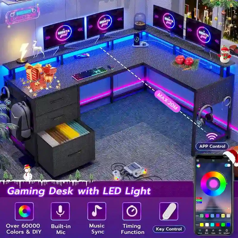 63.8 L Shaped Desk, Reversible Computer Desk Gaming Desk