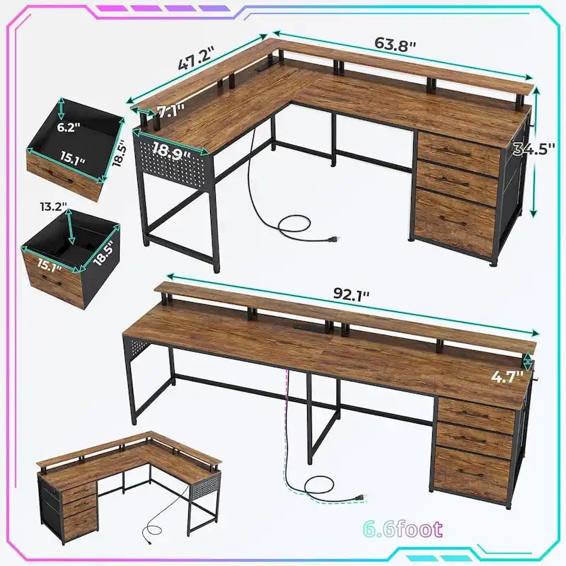 63.8 L Shaped Desk, Reversible Computer Desk Gaming Desk