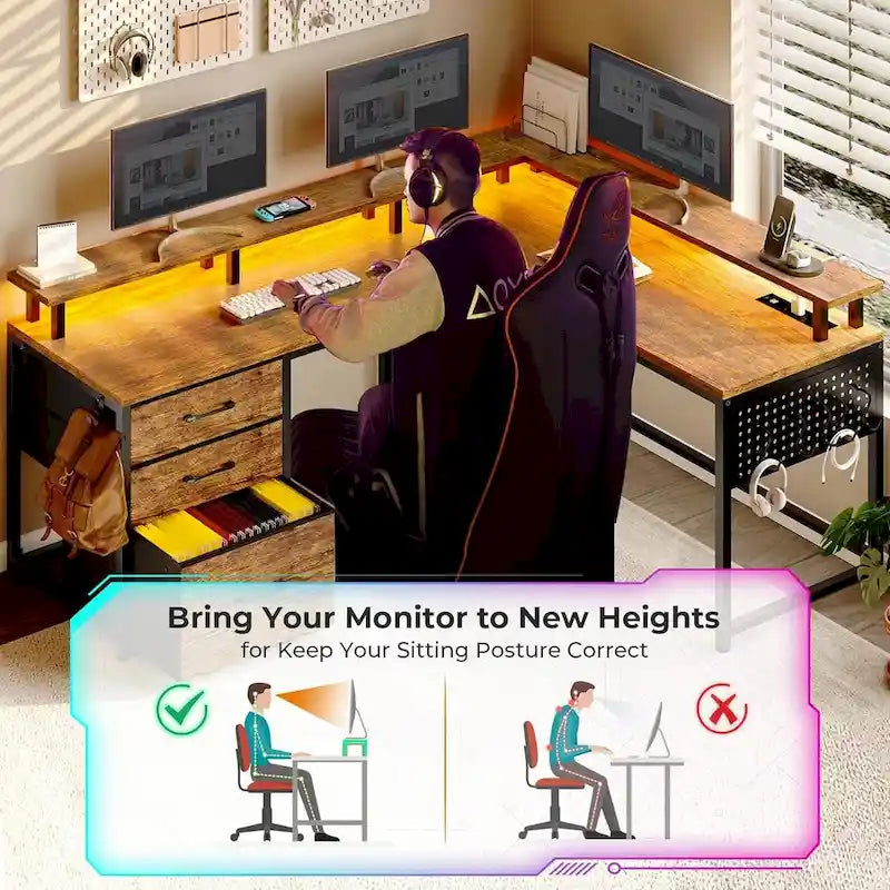 63.8 L Shaped Desk, Reversible Computer Desk Gaming Desk