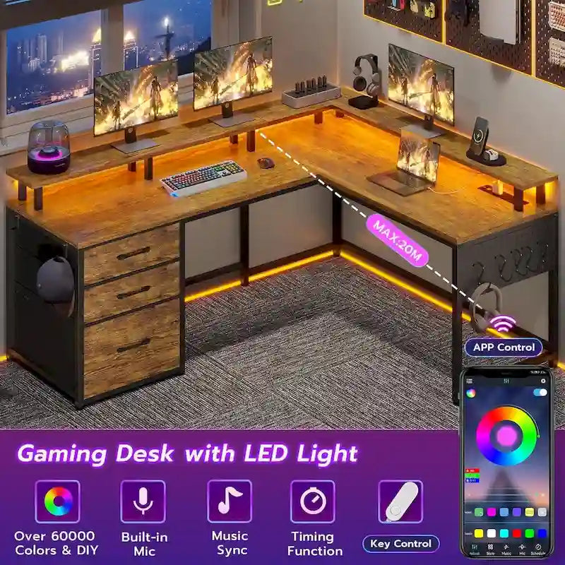 63.8 L Shaped Desk, Reversible Computer Desk Gaming Desk