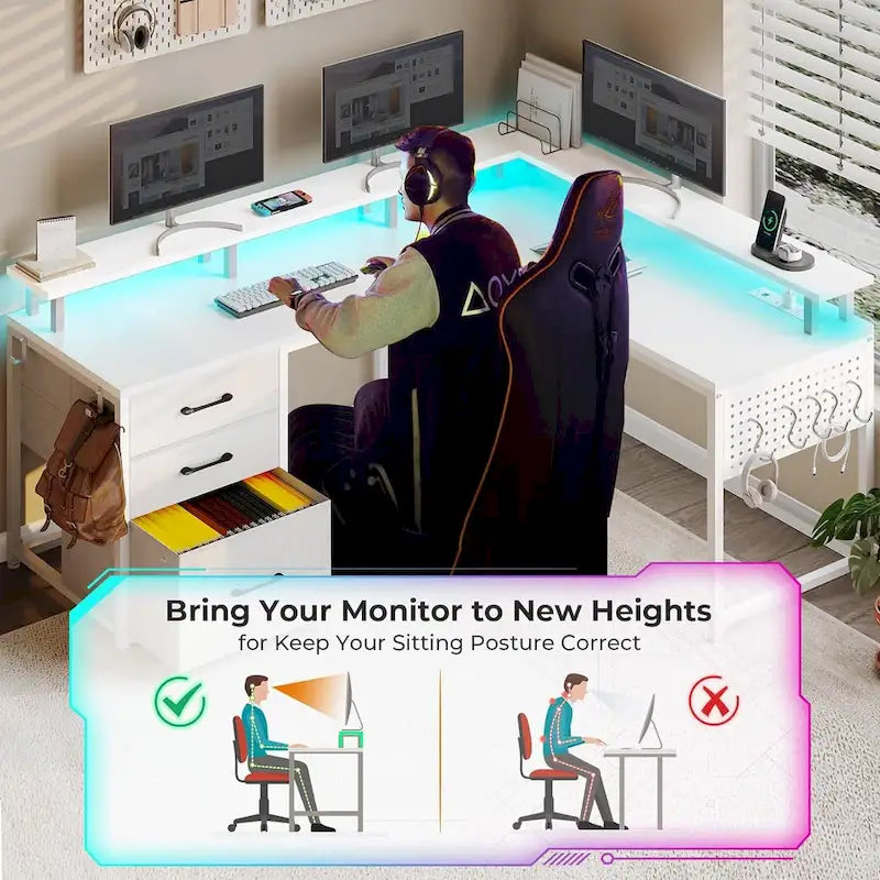 63.8 L Shaped Desk, Reversible Computer Desk Gaming Desk