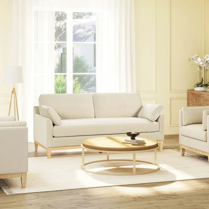 75.5 Velvet Modern Farmhouse Loose Pillow-Back Sofa