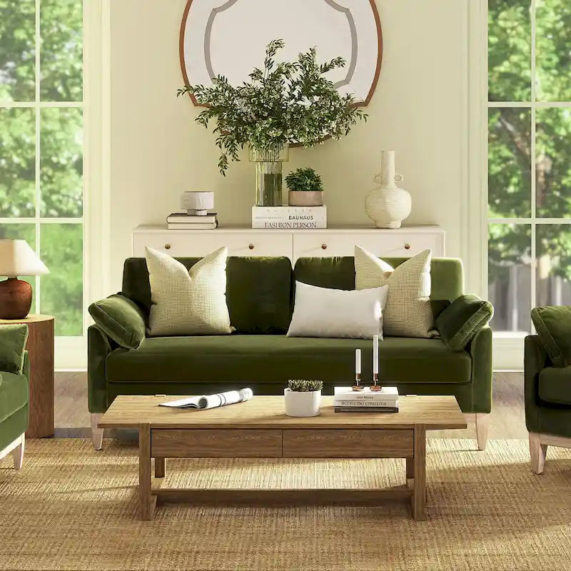 75.5 Velvet Modern Farmhouse Loose Pillow-Back Sofa