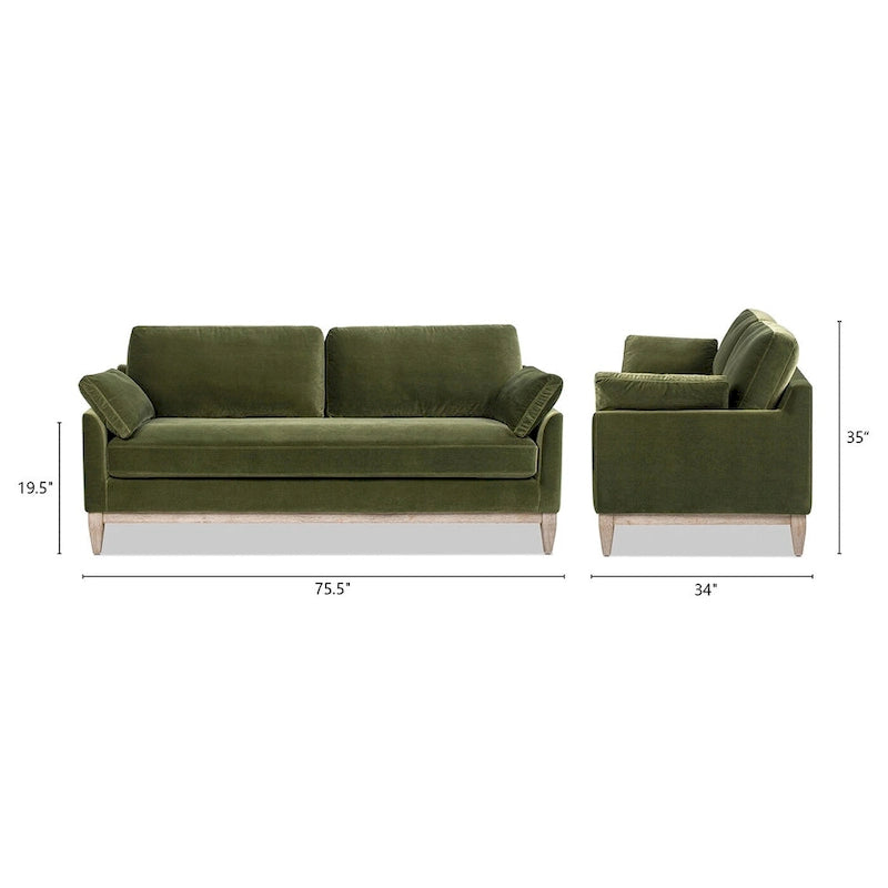 75.5 Velvet Modern Farmhouse Loose Pillow-Back Sofa