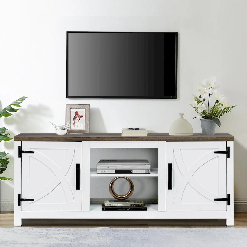 58 Farmhouse Barn Door Entryway Storage Console Table TV Stand - 58 inches in width