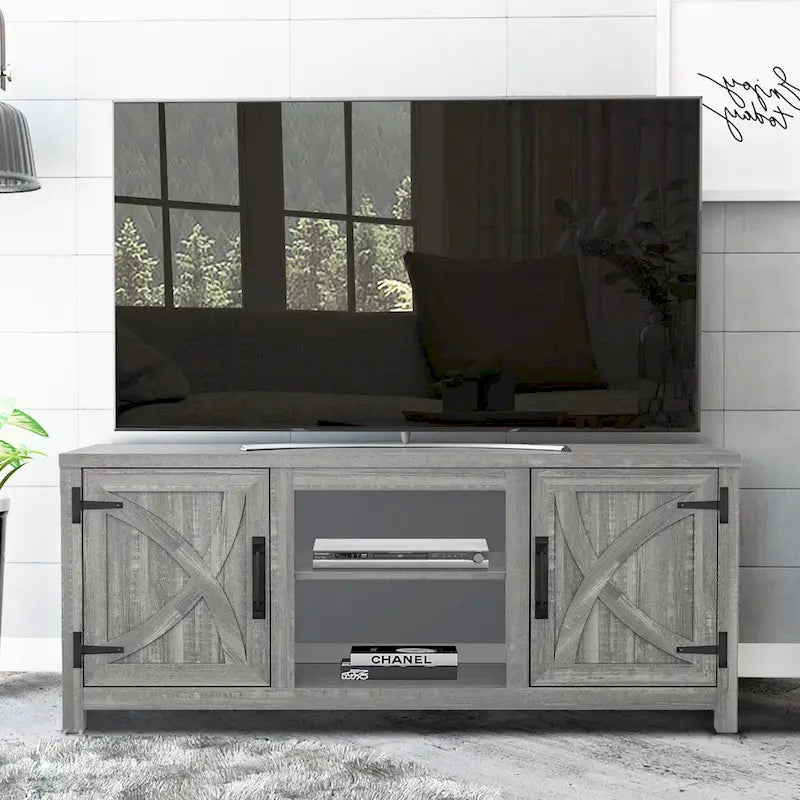 58 Farmhouse Barn Door Entryway Storage Console Table TV Stand - 58 inches in width