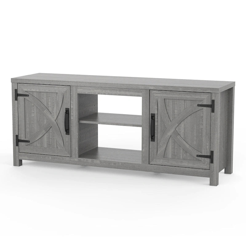 58 Farmhouse Barn Door Entryway Storage Console Table TV Stand - 58 inches in width