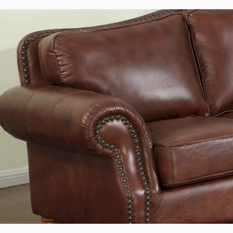 Distressed Whiskey Brown Top Grain Leather Sofa